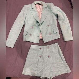 Zara Mint green Tweed matching coat and skort set BUNDLE